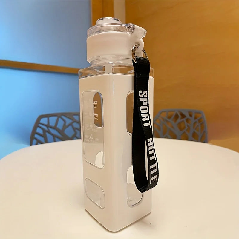 1 Stück Sommerliche Plastik-Wasserflasche mit Bounce Cap – Doppel-Trinkbecher mit Strohhalm, Kompakt und tragbar, Perfekt für Schule und Sport