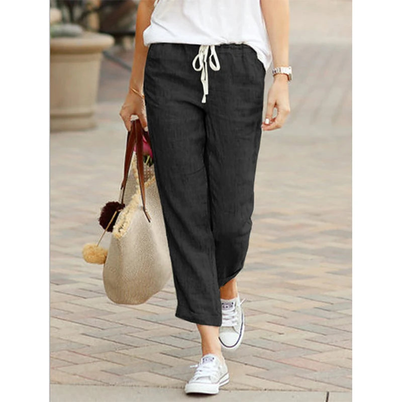 Herbst Damenhosen aus Baumwolle – Bequeme Weite Hosen mit Elastischem Bund, Schwarze Casual-Pants im Y2K Look