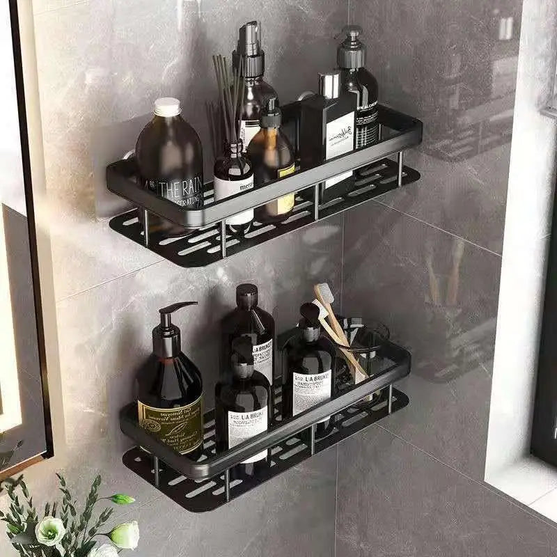 Eckregal für die Wand – Rechteckiges Badezimmerregal, Handtuchhalter und Shampooablage, einfach ohne Bohren zu montieren, mit stabilem Stativ
