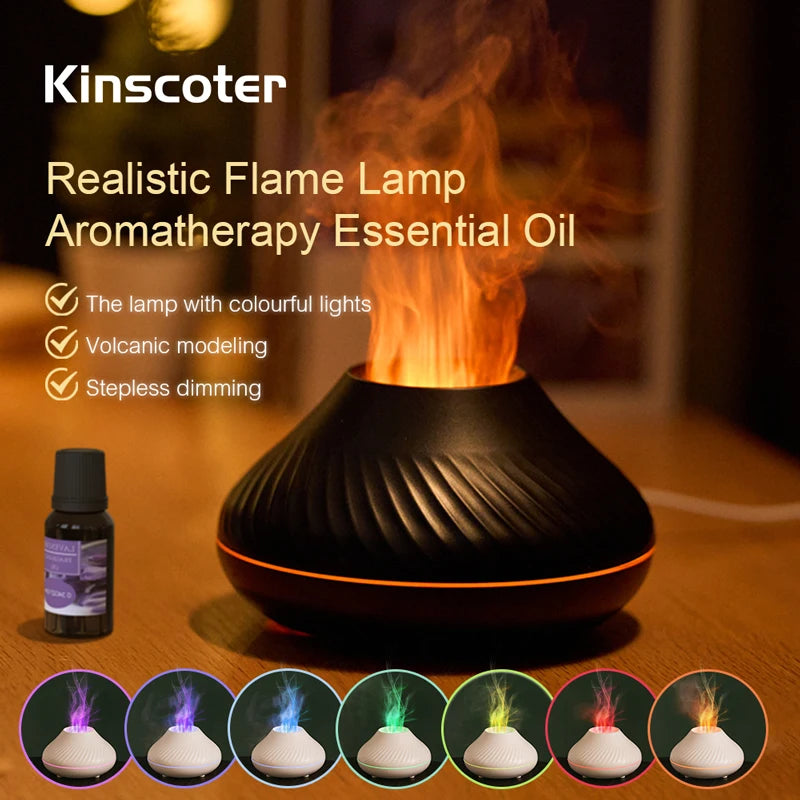 130ml Volcanic Aroma Diffusor - Tragbarer USB Luftbefeuchter mit ätherischem Öl und Farbflamme-Nachtlicht