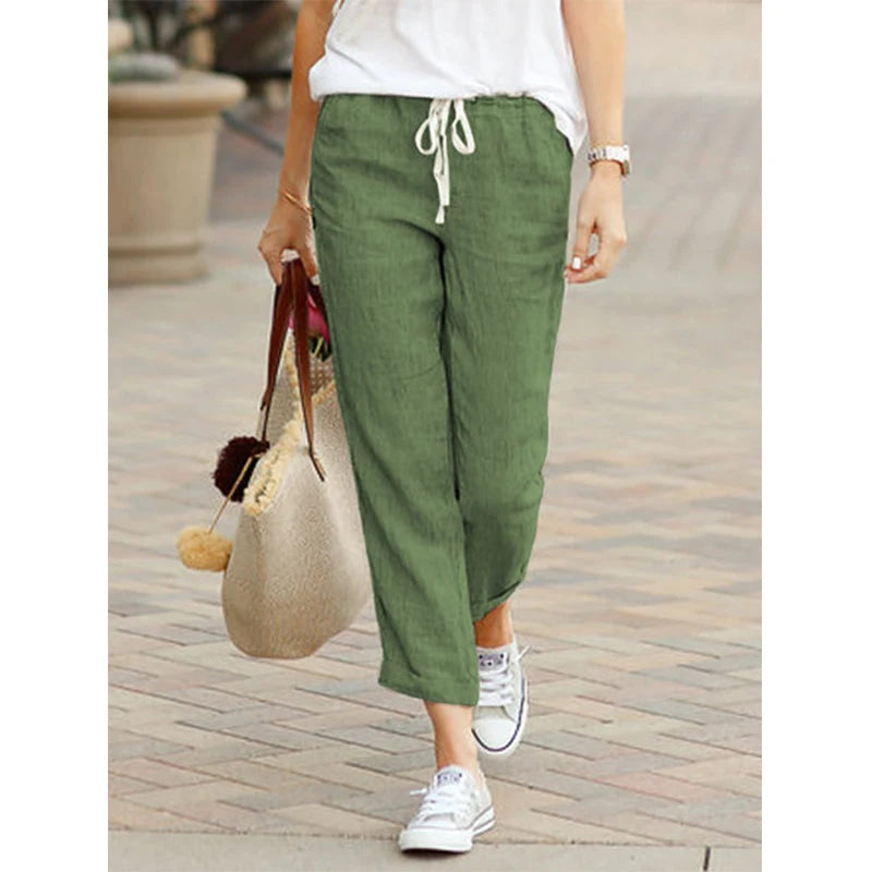Herbst Damenhosen aus Baumwolle – Bequeme Weite Hosen mit Elastischem Bund, Schwarze Casual-Pants im Y2K Look
