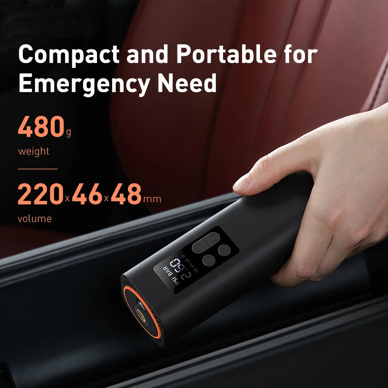 Baseus Mini-Luftkompressor für Auto – 12V, 150PSI, Tragbare Reifenpumpe mit digitalem Display für Auto, Fahrrad, Boot