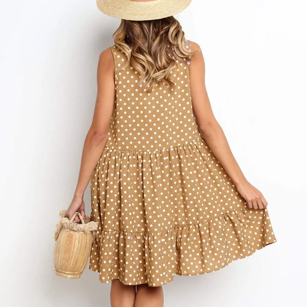 Jocoo Jolee Damen Polka Dot Rüschen Mini Kleid - Sommerliches Chiffonkleid für Beiläufige Strandpartys und Straßenmode