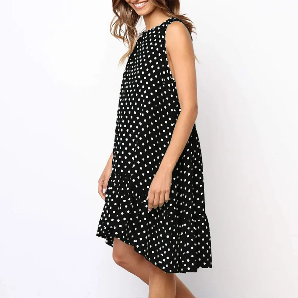 Jocoo Jolee Damen Polka Dot Rüschen Mini Kleid - Sommerliches Chiffonkleid für Beiläufige Strandpartys und Straßenmode