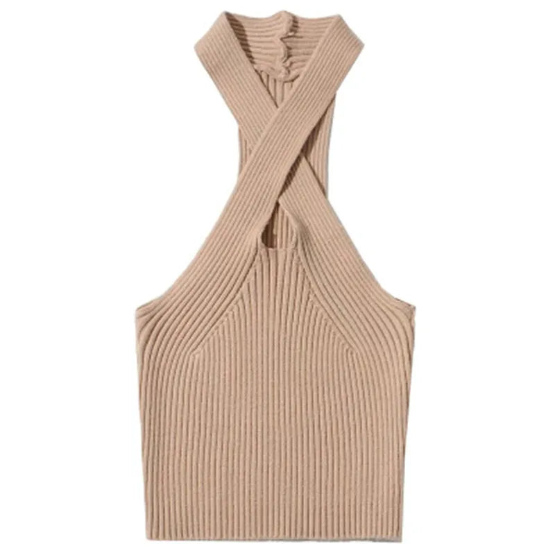 Frauen Gestrickte Tanktops - Y2K Neckholder Tops, Solide Sexy Schulterfreie Crop Tops für den Sommer