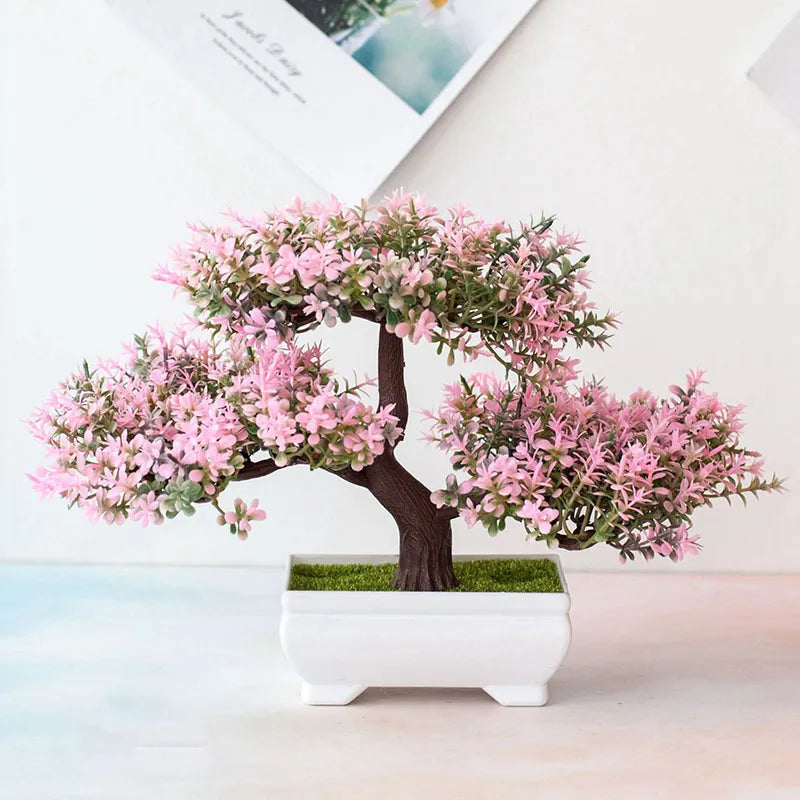 Künstliche Bonsai-Pflanzen im kleinen Topf - Kunstpflanzenblumen in Töpfen als Dekoration für Zuhause, Zimmer, Tisch und Garten