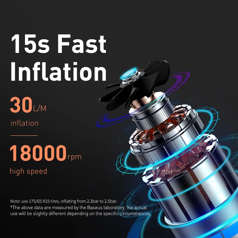 Baseus Mini-Luftkompressor für Auto – 12V, 150PSI, Tragbare Reifenpumpe mit digitalem Display für Auto, Fahrrad, Boot