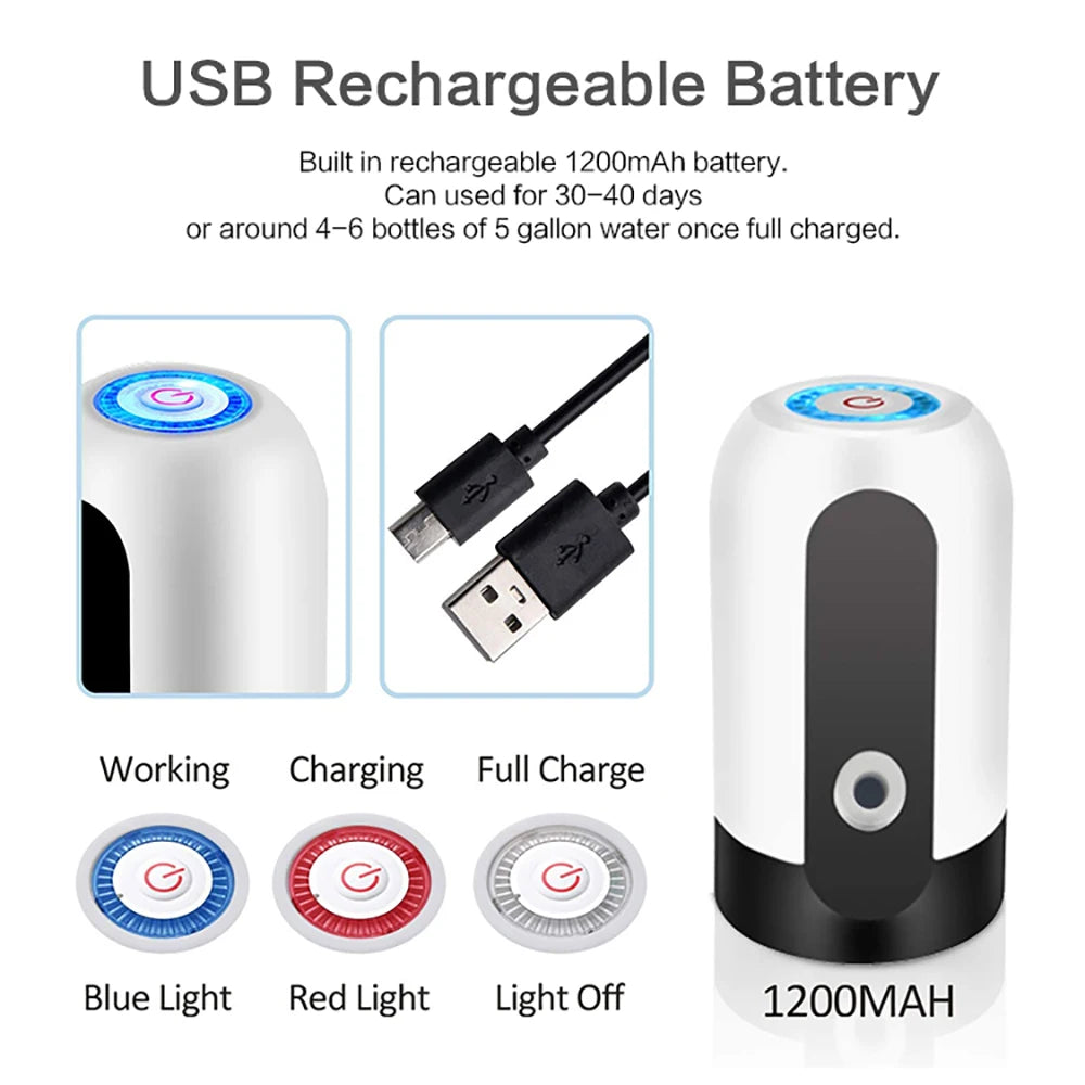 Kompakte elektrische Flüssigkeitspumpe für Flaschen – USB aufladbarer automatischer Trinkwasserspender, tragbar für zu Hause