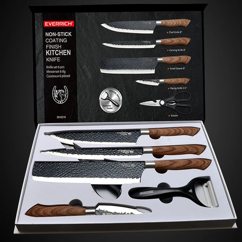 Edelstahl-Küchenmesser-Set: Geschmiedete Küchenmesser, Schere, Keramikschäler, Chefmesser, Schneidmesser, Nakiri, Schälmesser
