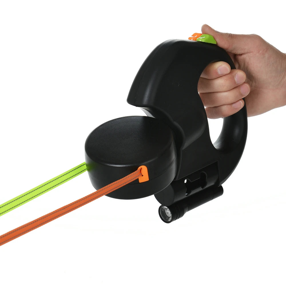 Einziehbare Hundeleine 3m für kleine Hunde – Doppelte Hundeleine mit Reflexstreifen, 360°-Schwenkmechanismus, verhedderungsfrei und mit integrierter Beleuchtung