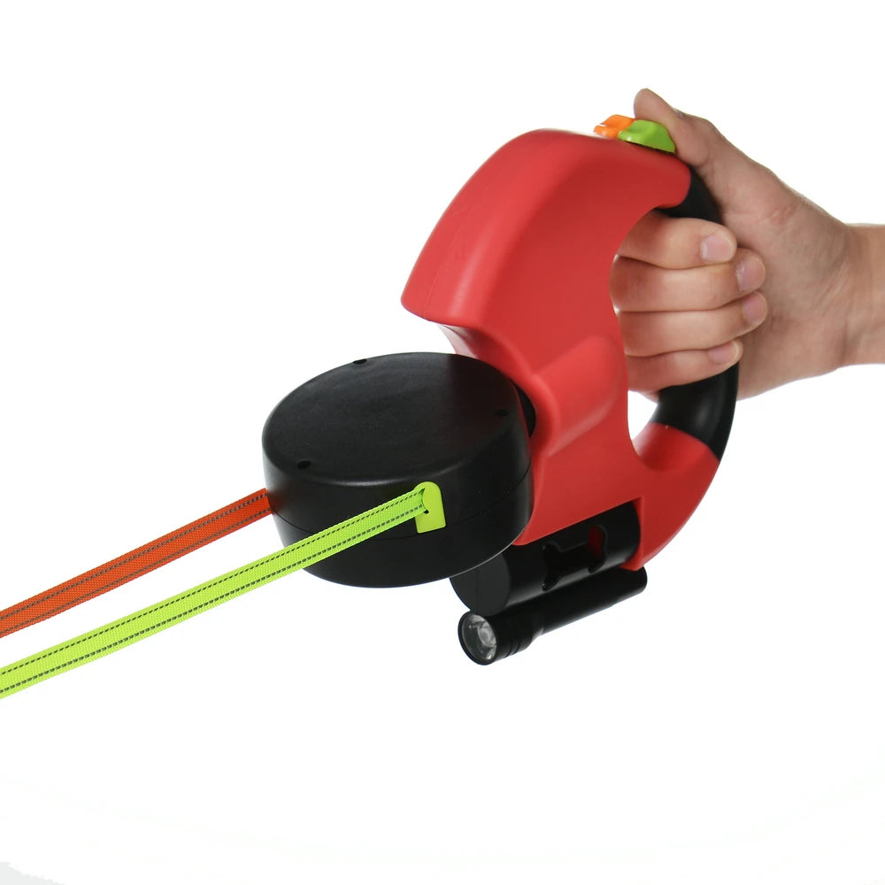 Einziehbare Hundeleine 3m für kleine Hunde – Doppelte Hundeleine mit Reflexstreifen, 360°-Schwenkmechanismus, verhedderungsfrei und mit integrierter Beleuchtung