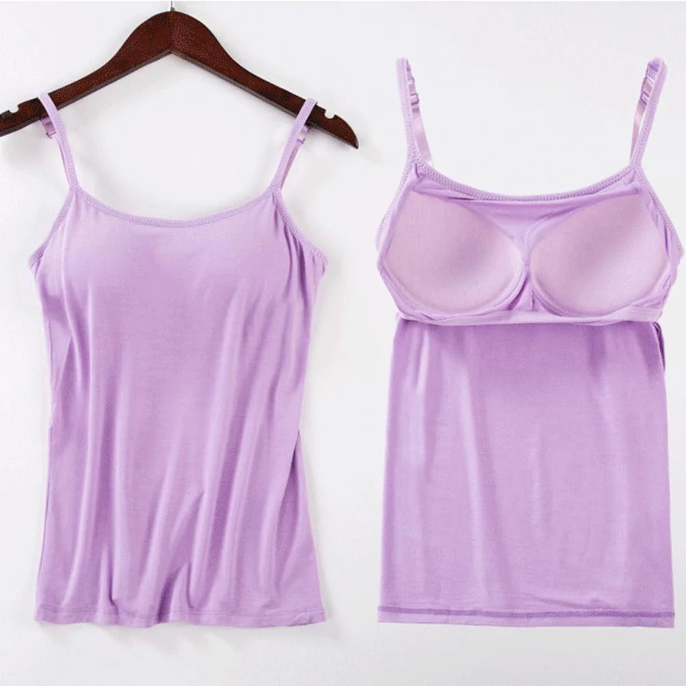 Damen Tank Tops mit Verstellbaren Trägern – Eingebaute Gepolsterte Cups, Wireless Camisole Leibchen