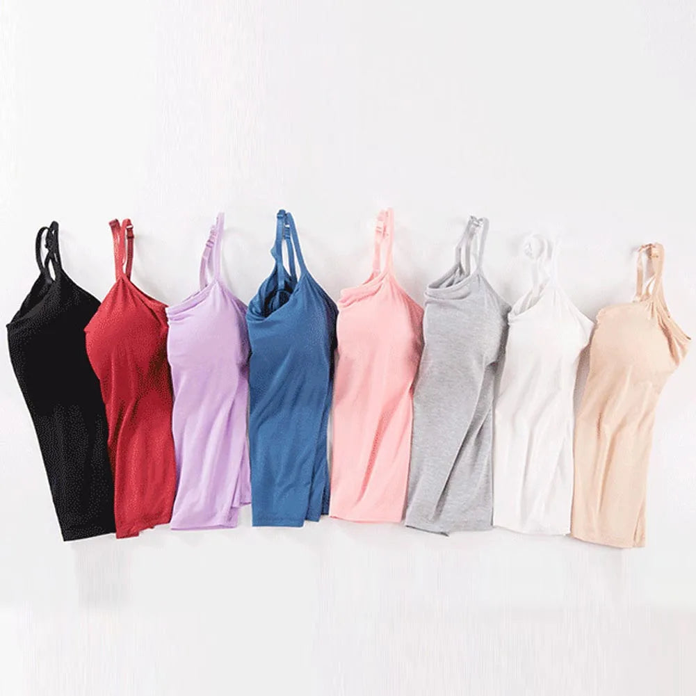 Damen Tank Tops mit Verstellbaren Trägern – Eingebaute Gepolsterte Cups, Wireless Camisole Leibchen