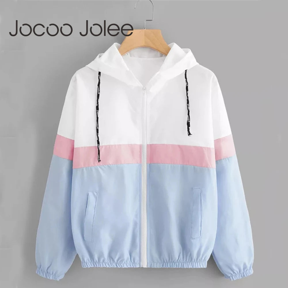 Winddichte Kapuzenjacke für Damen – Colorblock-Patchwork und Bomberjacken-Design, Funktionelle und stilvolle Herbstjacke, Lässiger Windbreaker und Regenmantel