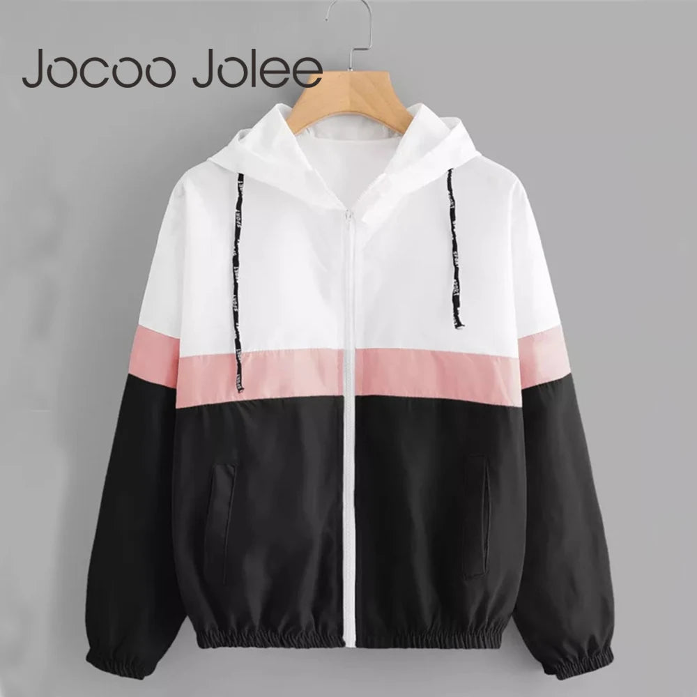 Winddichte Kapuzenjacke für Damen – Colorblock-Patchwork und Bomberjacken-Design, Funktionelle und stilvolle Herbstjacke, Lässiger Windbreaker und Regenmantel