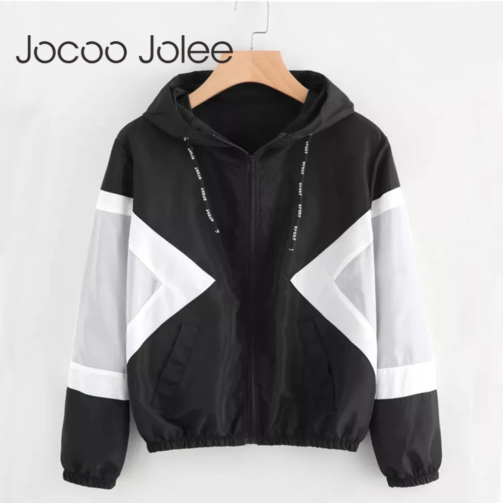 Winddichte Kapuzenjacke für Damen – Colorblock-Patchwork und Bomberjacken-Design, Funktionelle und stilvolle Herbstjacke, Lässiger Windbreaker und Regenmantel