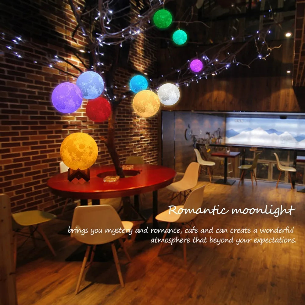 3D Mondlampe - Gedrucktes LED-Nachtlicht mit Fernbedienung/Touch, Mondlicht-Globus mit Holzbasis für Zimmerbeleuchtung