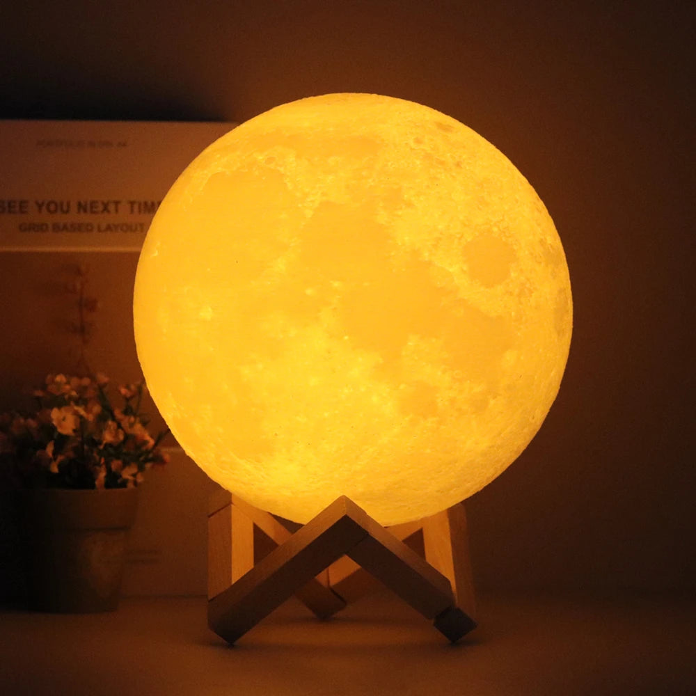 3D Mondlampe - Gedrucktes LED-Nachtlicht mit Fernbedienung/Touch, Mondlicht-Globus mit Holzbasis für Zimmerbeleuchtung