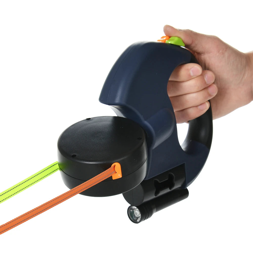 Einziehbare Hundeleine 3m für kleine Hunde – Doppelte Hundeleine mit Reflexstreifen, 360°-Schwenkmechanismus, verhedderungsfrei und mit integrierter Beleuchtung
