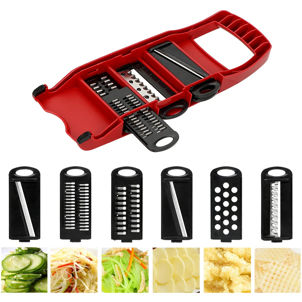 6-in-1 Küchengadget-Set – Mandoline-Slicer, Mehrzweck-Gemüsehobel, Obstschneider und Reibe mit 6 Klingen für müheloses Schneiden und Raspeln