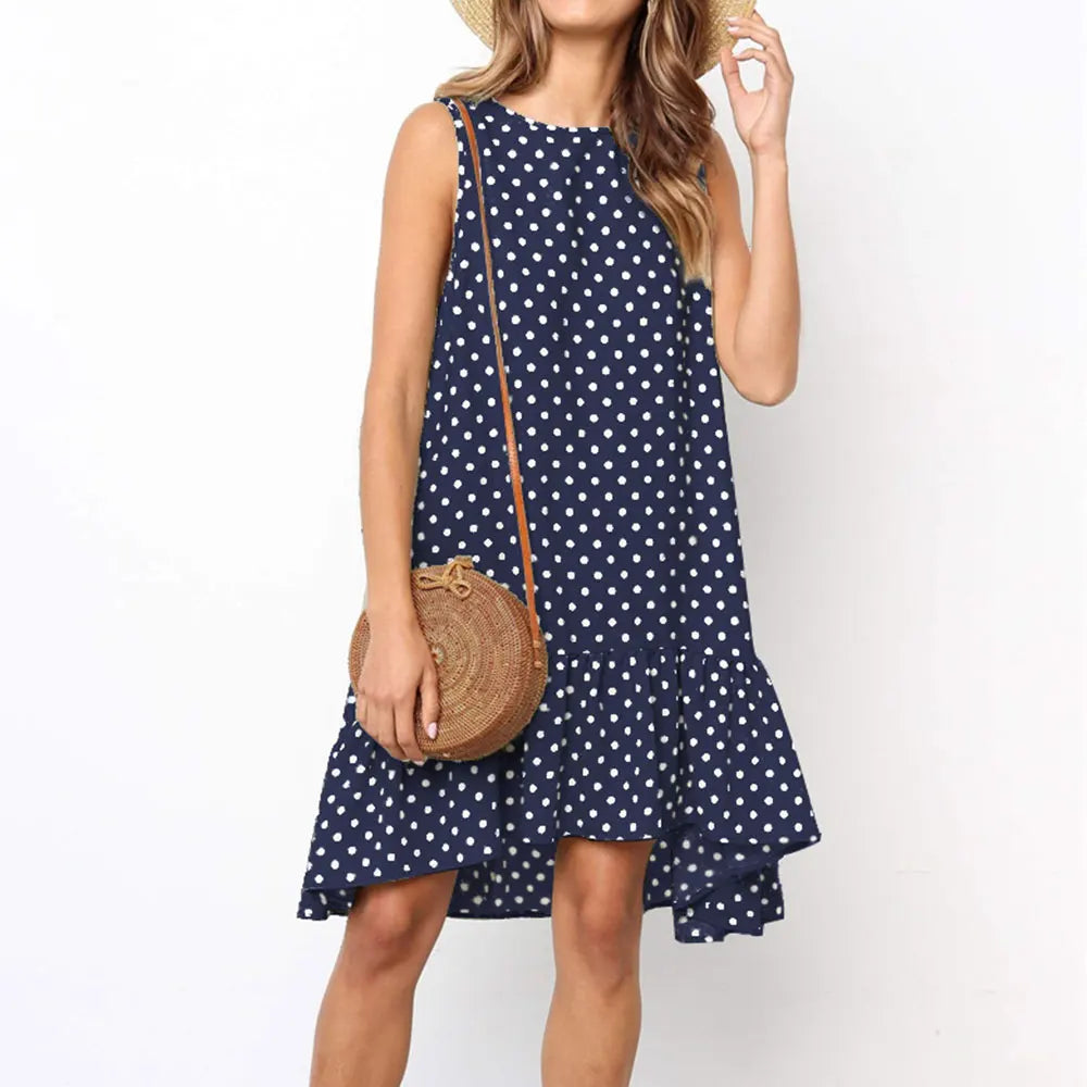Jocoo Jolee Damen Polka Dot Rüschen Mini Kleid - Sommerliches Chiffonkleid für Beiläufige Strandpartys und Straßenmode