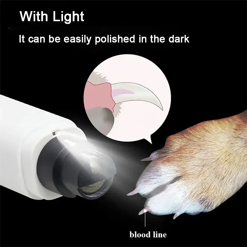 Haustier Krallenschneider Elektrisch mit LED und USB-Aufladung – Leiser Krallenschleifer für Hunde und Katzen, Schonende Pflege für Pfoten mit LED-Beleuchtung