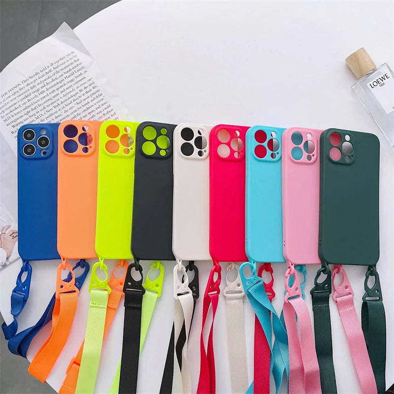 Stylischer Crossbody-Halsriemen aus Silikon für iPhone 15, 14 Pro Max, 13, 12, 11, X, XR, XS Max, 7, 8 Plus - Lanyard-Hülle für bequemes Tragen und optimalen Schutz