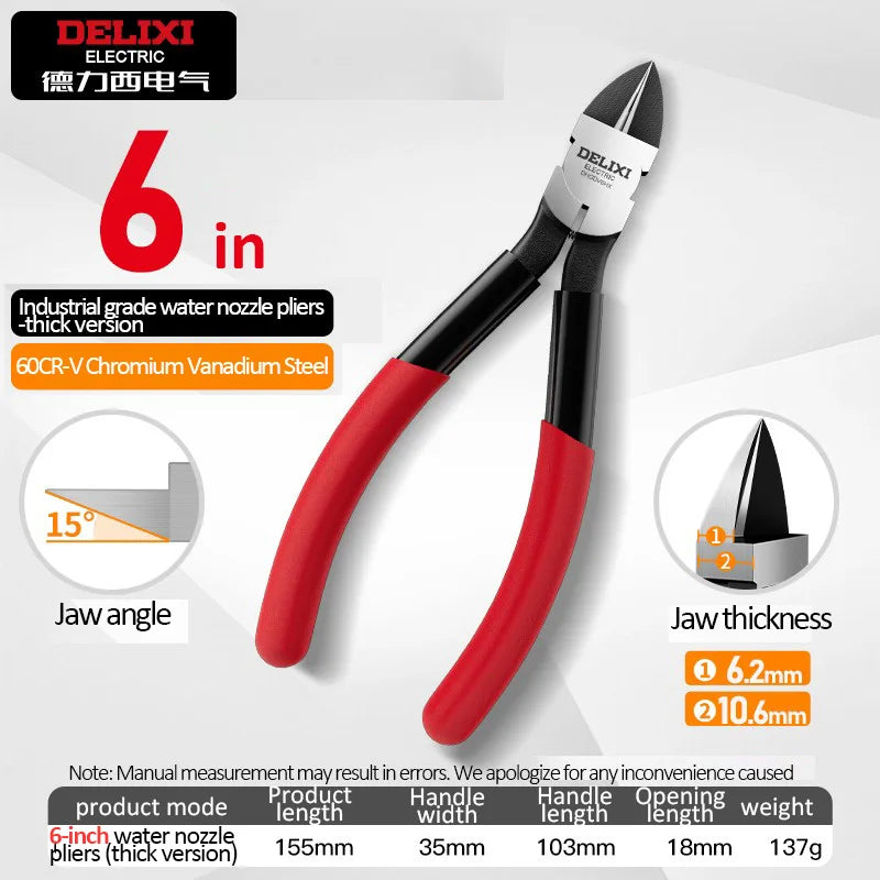 DELIXI Seitenschneider & Elektronikzange – Nozzle Pliers, Diagonalzange & Industrieschere für Kabel, Metalldraht, Kunststoff & Holz