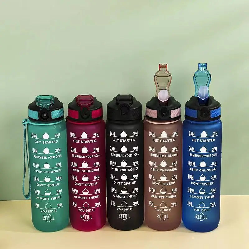 Motivierende Wasserflasche 900/1000ml – Auslaufsichere Trinkflasche für Sport, Gym, Outdoor & Reisen