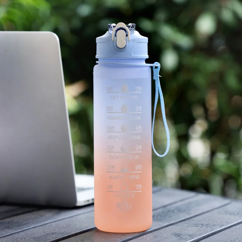 Motivierende Wasserflasche 900/1000ml – Auslaufsichere Trinkflasche für Sport, Gym, Outdoor & Reisen