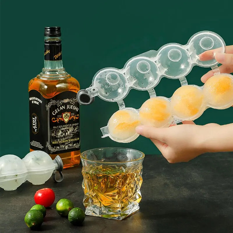 Transparente Küchen-Eisform mit 4 Löchern – Praktischer Eiskugel- und Eiscreme-Maker aus PP, Runde Eismold und Popsicle-Form, Runde Eisform für Cocktails