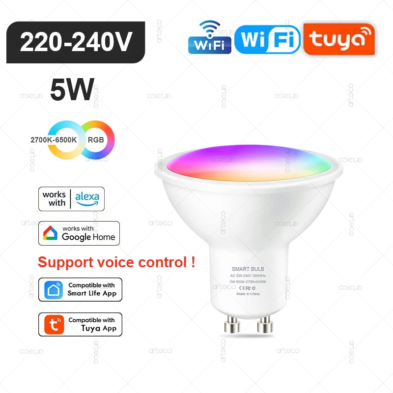Tuya Smart LED-Lampe – E27/E14/GU10, WiFi & Zigbee, Dimmbar, 2700–6500K RGB, Kompatibel mit Alexa & Google Home