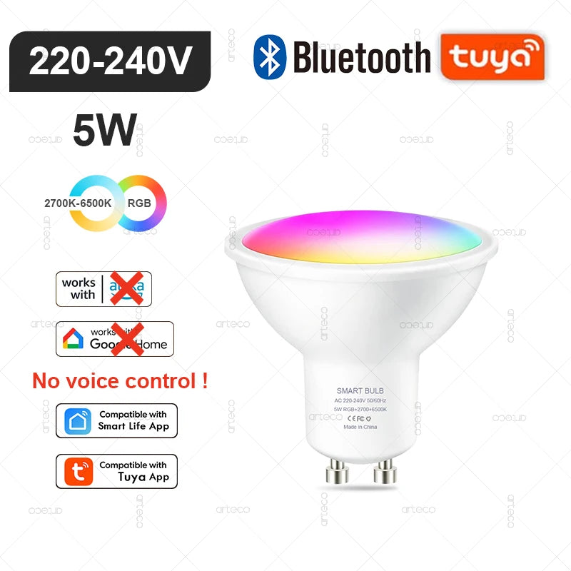 Tuya Smart LED-Lampe – E27/E14/GU10, WiFi & Zigbee, Dimmbar, 2700–6500K RGB, Kompatibel mit Alexa & Google Home