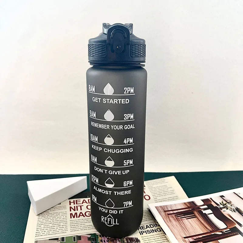 Motivierende Wasserflasche 900/1000ml – Auslaufsichere Trinkflasche für Sport, Gym, Outdoor & Reisen