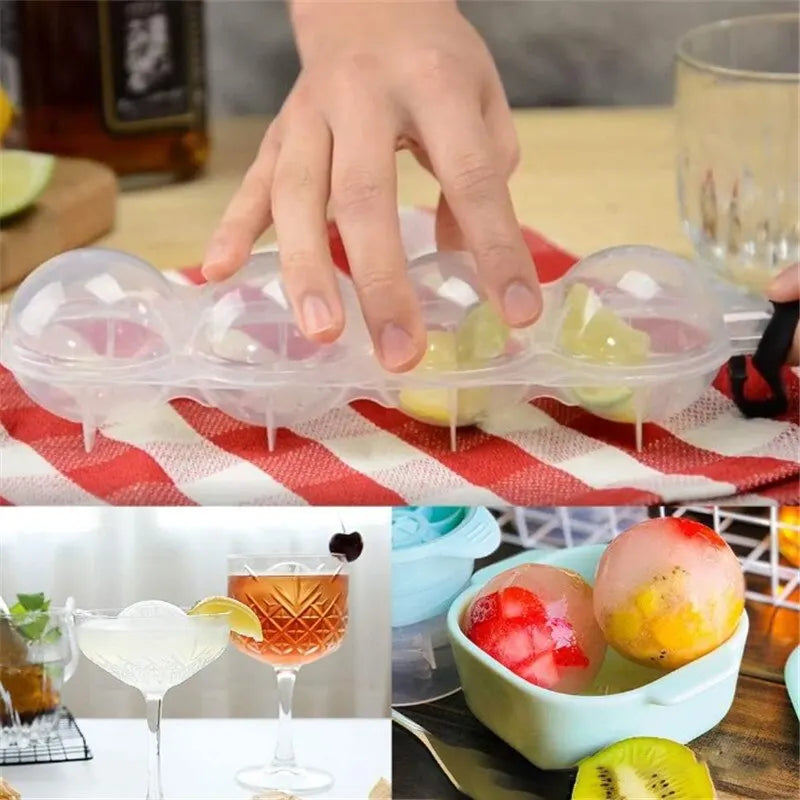 Transparente Küchen-Eisform mit 4 Löchern – Praktischer Eiskugel- und Eiscreme-Maker aus PP, Runde Eismold und Popsicle-Form, Runde Eisform für Cocktails