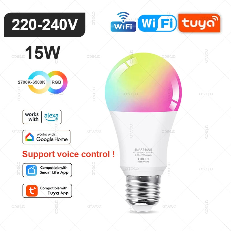 Tuya Smart LED-Lampe – E27/E14/GU10, WiFi & Zigbee, Dimmbar, 2700–6500K RGB, Kompatibel mit Alexa & Google Home