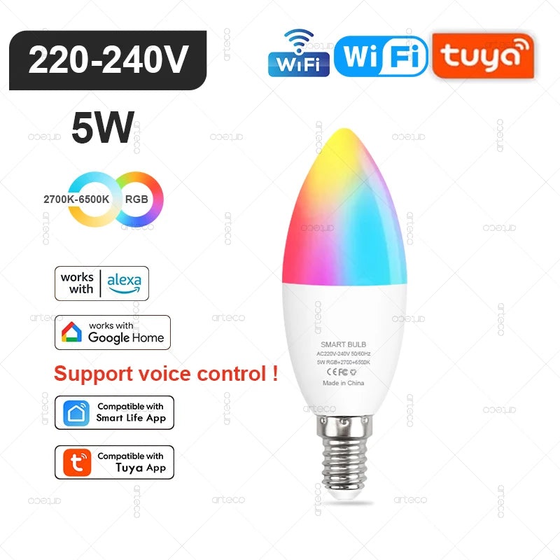 Tuya Smart LED-Lampe – E27/E14/GU10, WiFi & Zigbee, Dimmbar, 2700–6500K RGB, Kompatibel mit Alexa & Google Home