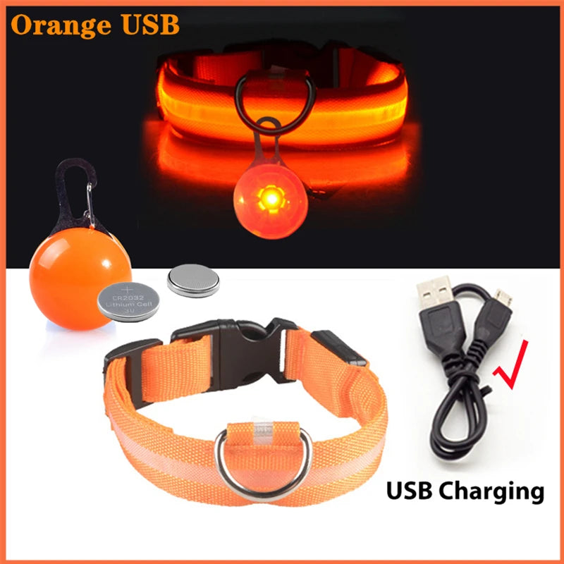USB-Aufladbares Leucht-Halsband für Hunde & Katzen – Helles LED-Nacht-Sicherheitslicht mit abnehmbarem Anhänger