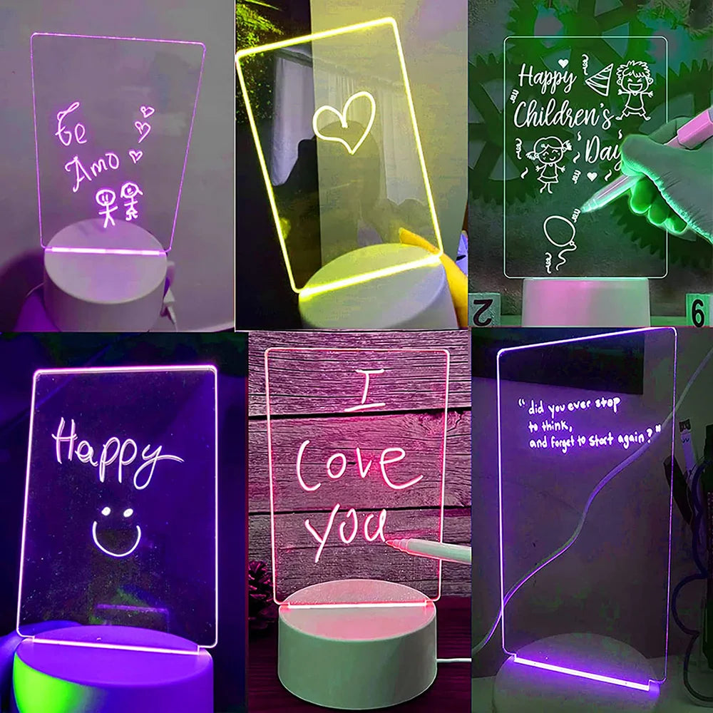 Notizbrett Nachtlicht mit LED - USB-/Batteriebetrieben, Inklusive Stift, Ideal für Schlafzimmerdekor und Geschenke, LED-Brett zum Schreiben