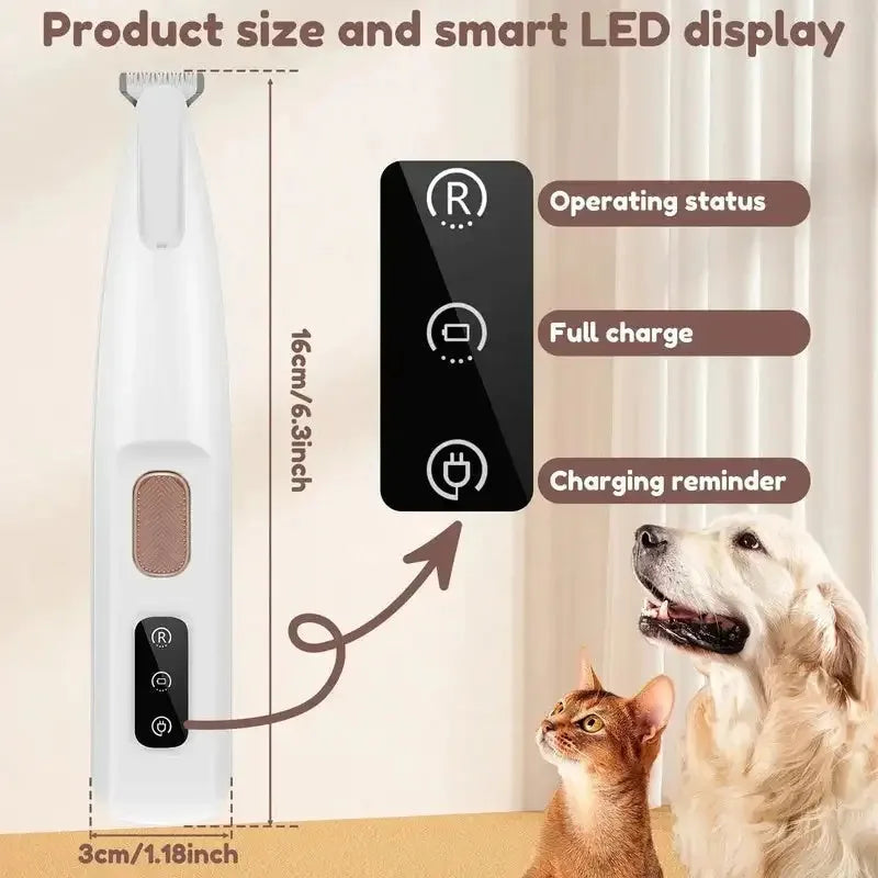 Premium Pfoten- & Felltrimmer für Hunde – LED-Beleuchtung, Wasserdicht, Breite 18 mm Klinge & Smart-Display für professionelles Grooming