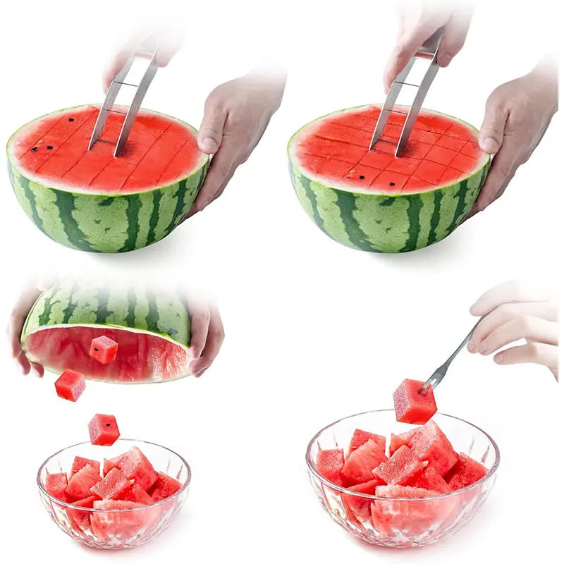 Wassermelonen-Schneider aus Edelstahl – Sicherheitsfreundlicher Melonenschneider für Perfekte Würfel, Küchenwerkzeug für Einfaches und Effizientes Schneiden