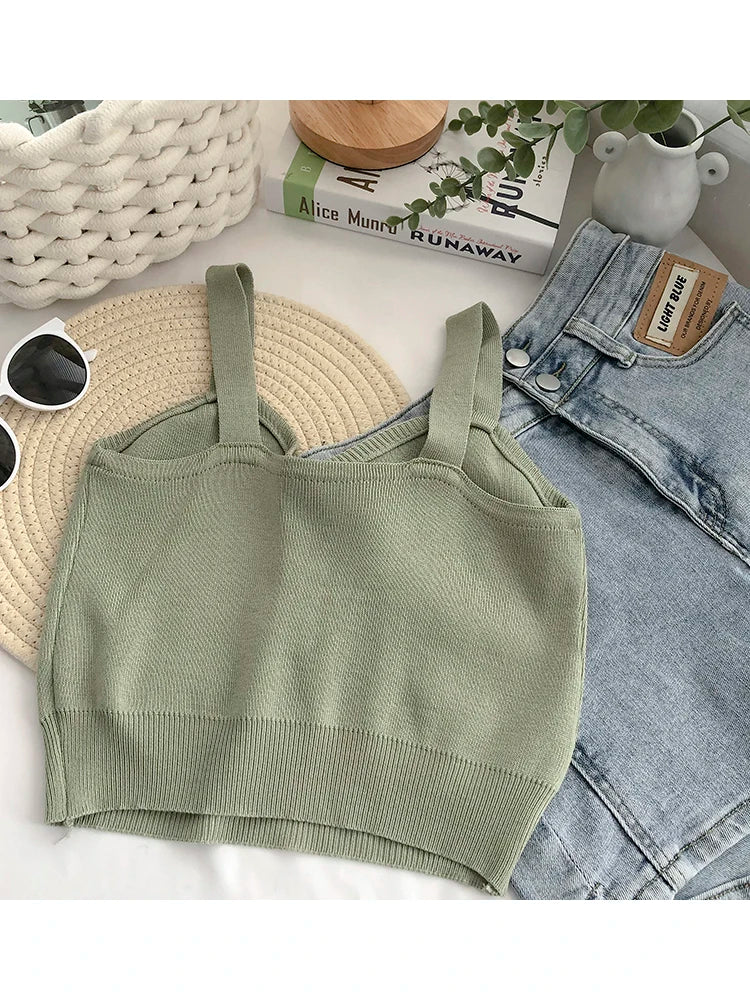 Niedliche Gestrickte Weiche Strand Outwear Tanktops für Frauen - Crop Tops mit Knöpfen für den Sommer