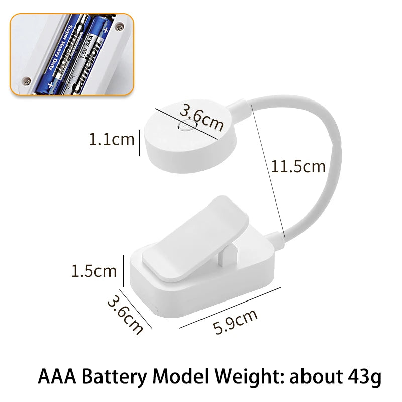 Kompakte LED Leseleuchte mit 360° Clip – Augenschutz, Tragbar für Reisen und Schlafzimmer, Ideal als Nachtlicht und Schreibtischlampe