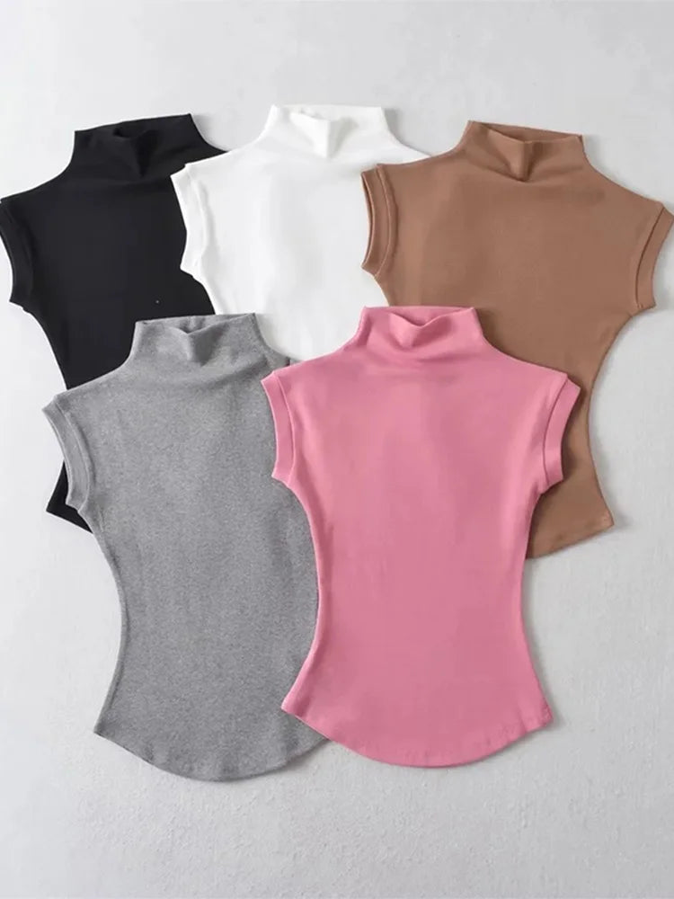 Stylische Sommer-Turtleneck Tops für Frauen – Ärmeloses Slim Fit T-Shirt, vielseitige Basic Tees für Casual Outfits und Streetwear