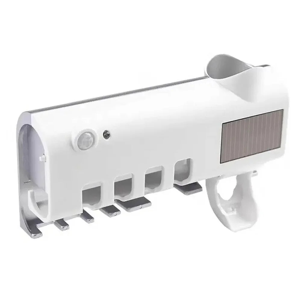 Zahnbürstenhalter mit Solar-UV-Licht zur Zahnbürstensterilisation und automatischem Zahnpastaspender für das Bad, Automatischer Zahnbürstenhaltefür das Bad