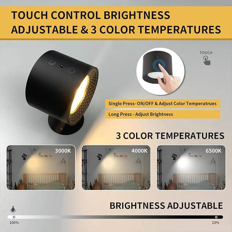 Flexibel einstellbare LED-Wandleuchte – 2 Köpfe, Touch- und Fernbedienungssteuerung, 360° rotierbar, kabellos und USB-rechargeable, für Schlafzimmer und Lesen
