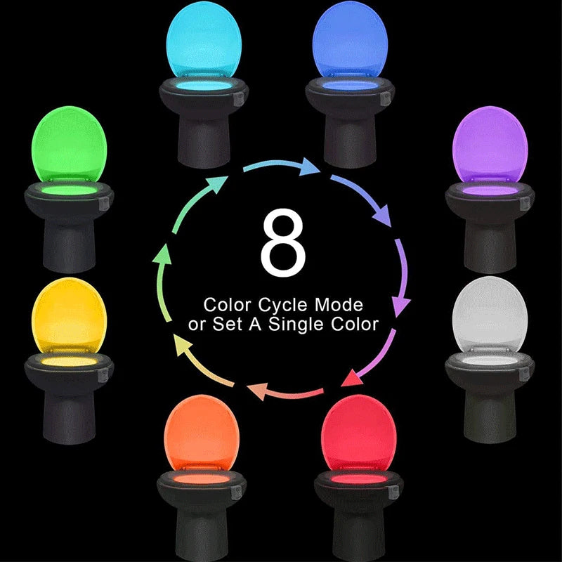 Smart Toilet Seat Nachtlicht mit Bewegungsmelder – 16/8 Farben, wasserdichte Hintergrundbeleuchtung für Badezimmer und Toiletten, LED-Lampe für WC