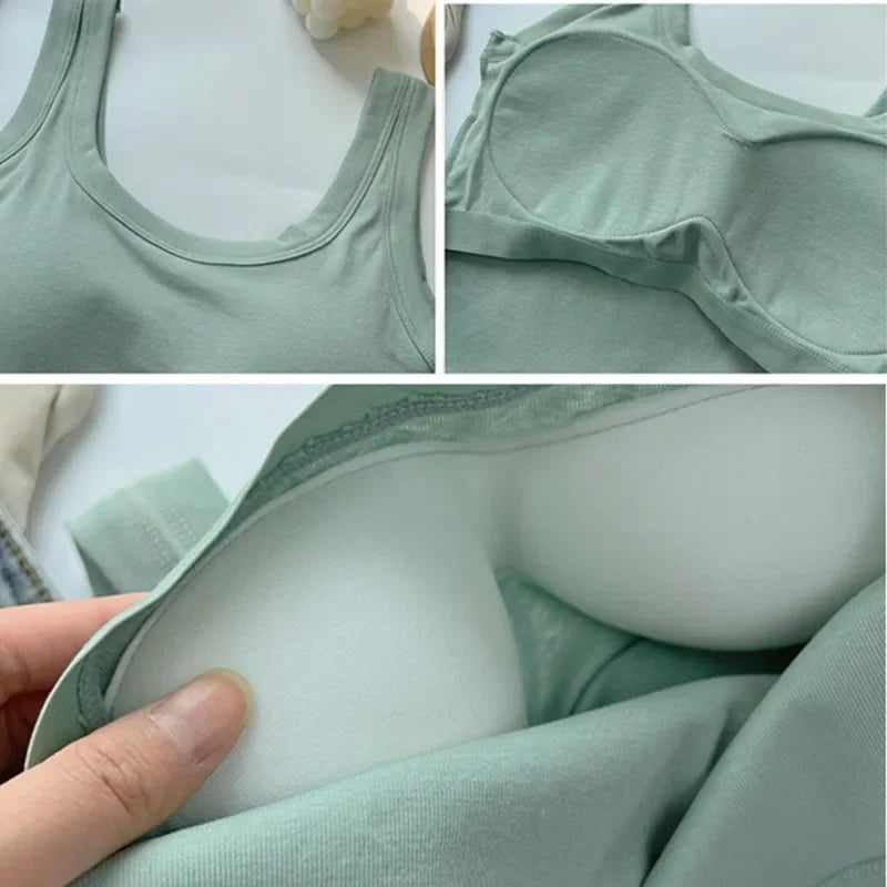 Komfortabler Frauen Yoga-BH ohne Bügel – Baumwoll-Einzelstück mit breiten Schulterträgern und Chest Pad, Ideal für Sport und Alltag