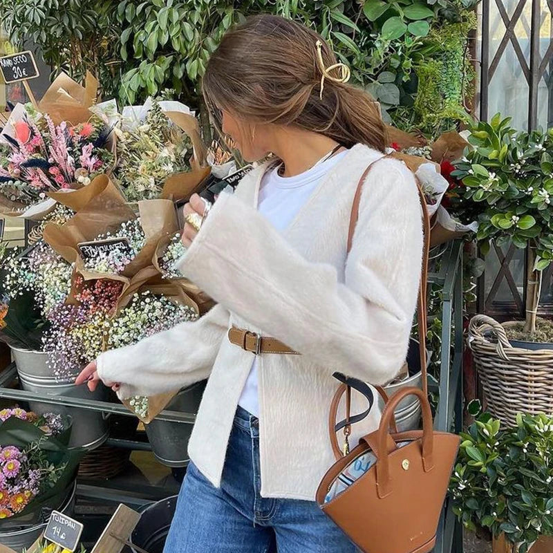 Modische Damenjacke mit V-Ausschnitt – Einreihige Mäntel mit langen Ärmeln für Frühling und Herbst, Elegante und lässige Übergangsjacke