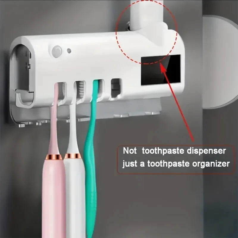 Multifunktionaler Zahnbürstenhalter mit Induktions-UV-Sterilisation und automatischem Zahnpasta-Spender, geeignet für 4 elektrische Zahnbürsten